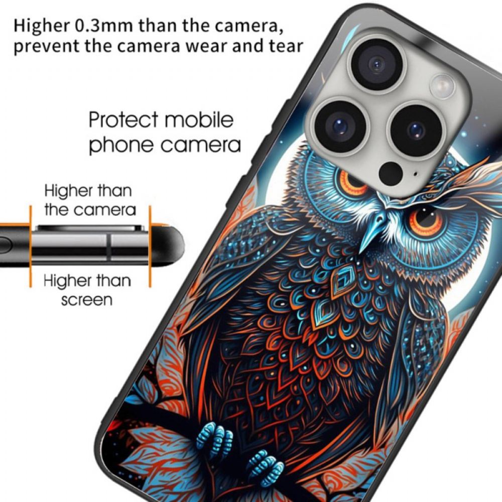 Kryt iPhone 16 Pro Max Potisk Sovy Z Tvrzeného Skla