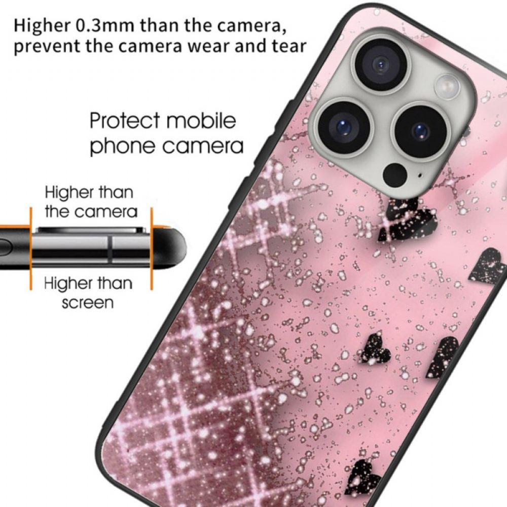 Kryt iPhone 16 Pro Max Srdce Z Tvrzeného Skla Na Růžovém Pozadí