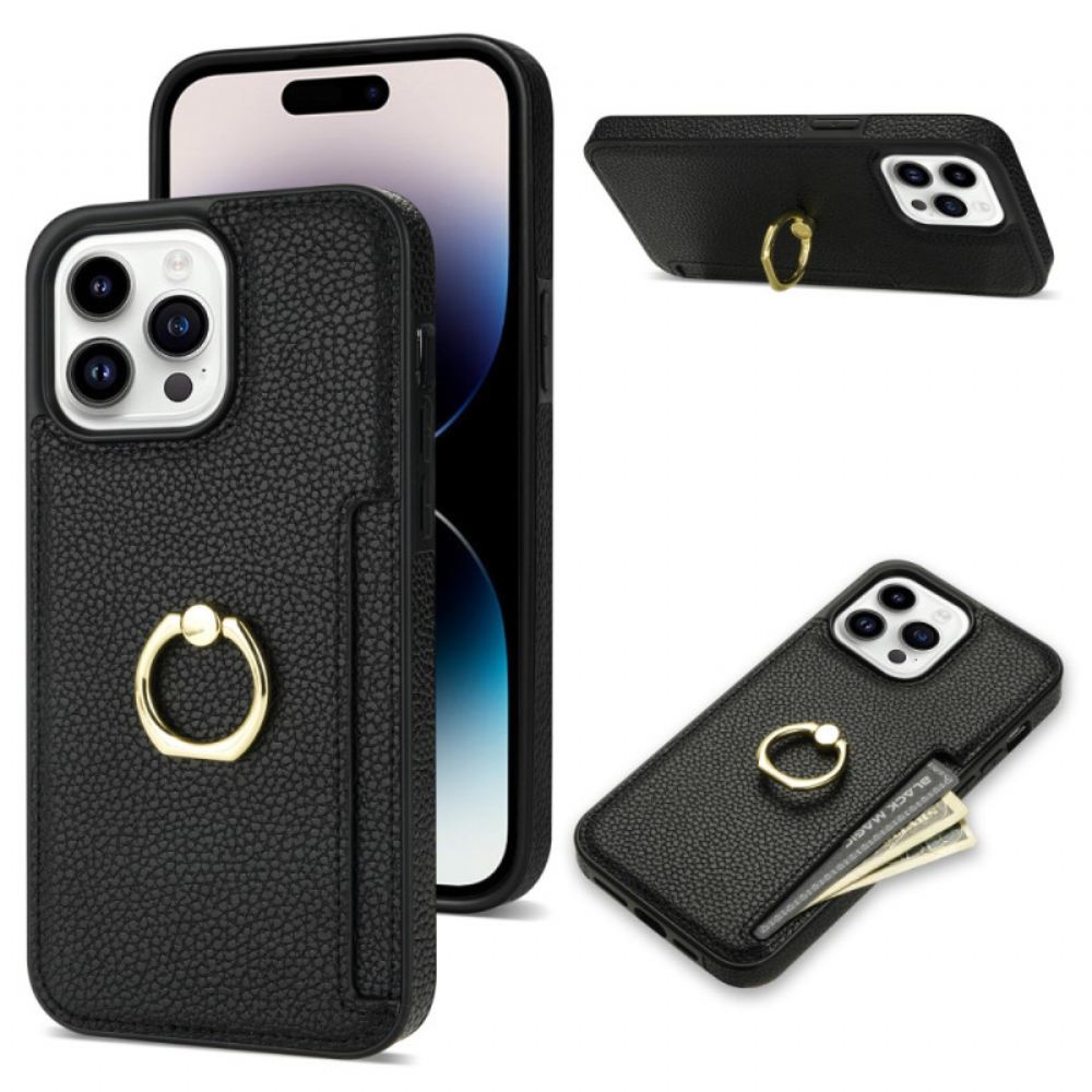 Kryt Na iPhone 16 Pro Max Prsten S Koženým Efektem