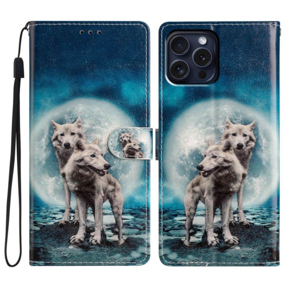 Peněženková Pouzdra iPhone 16 Pro Max Dva Vlci S Popruhy