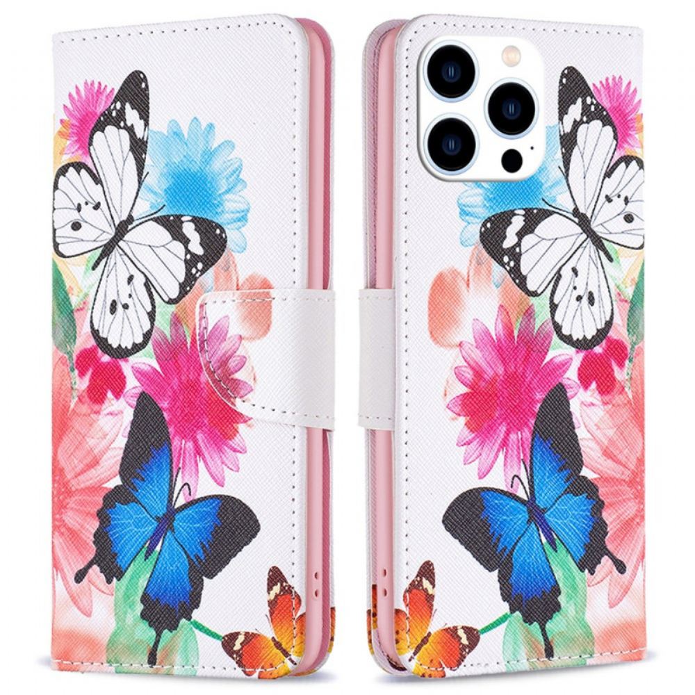 Peněženková Pouzdra iPhone 16 Pro Max Kryty Na Mobil Dva Motýli