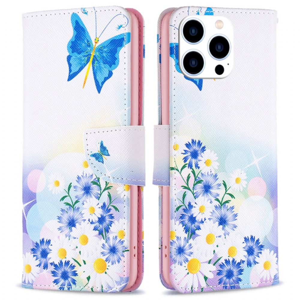 Peněženková Pouzdra iPhone 16 Pro Max Kryty Na Mobil Motýl A Květiny