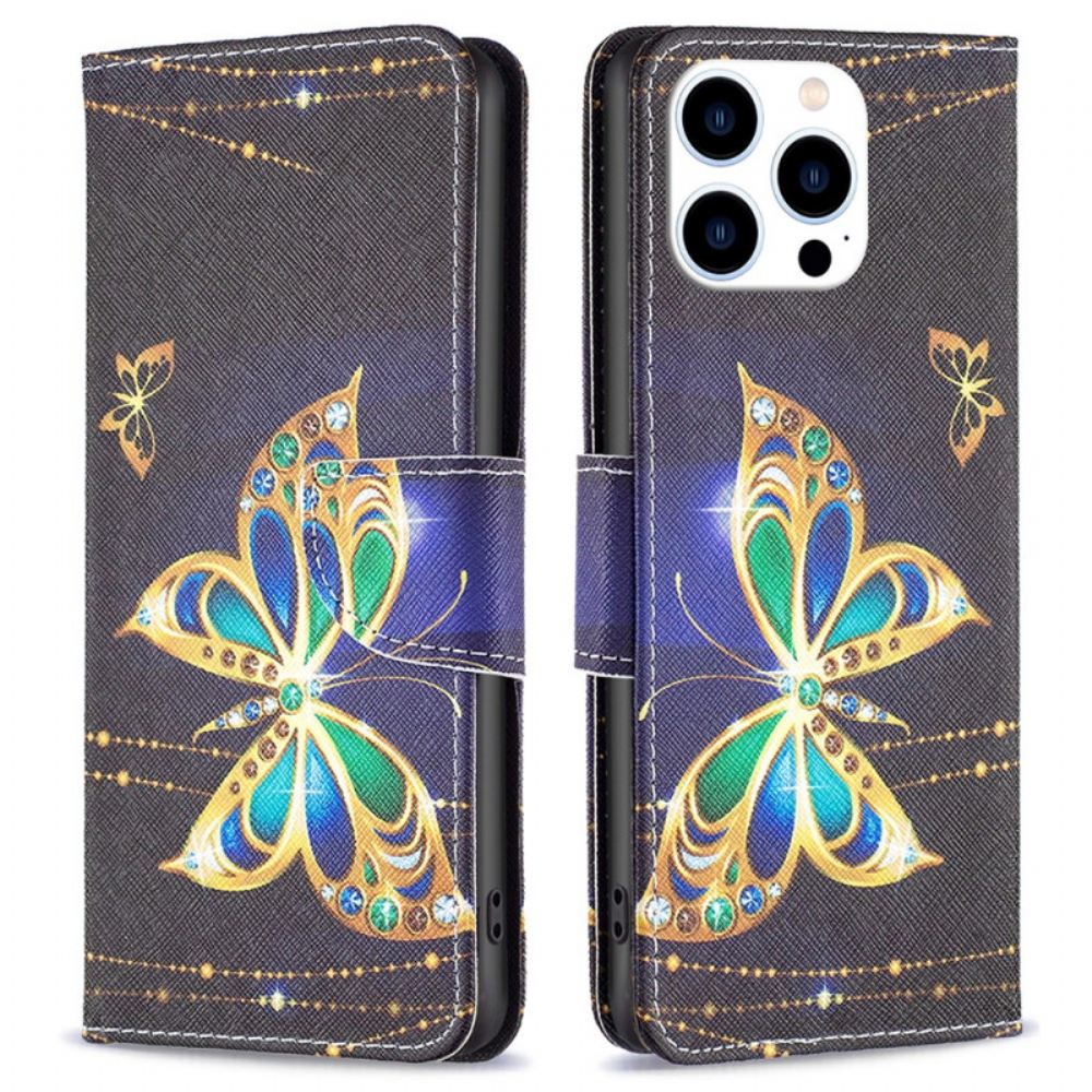 Peněženková Pouzdra iPhone 16 Pro Max Kryty Na Mobil Motýlí Šperky