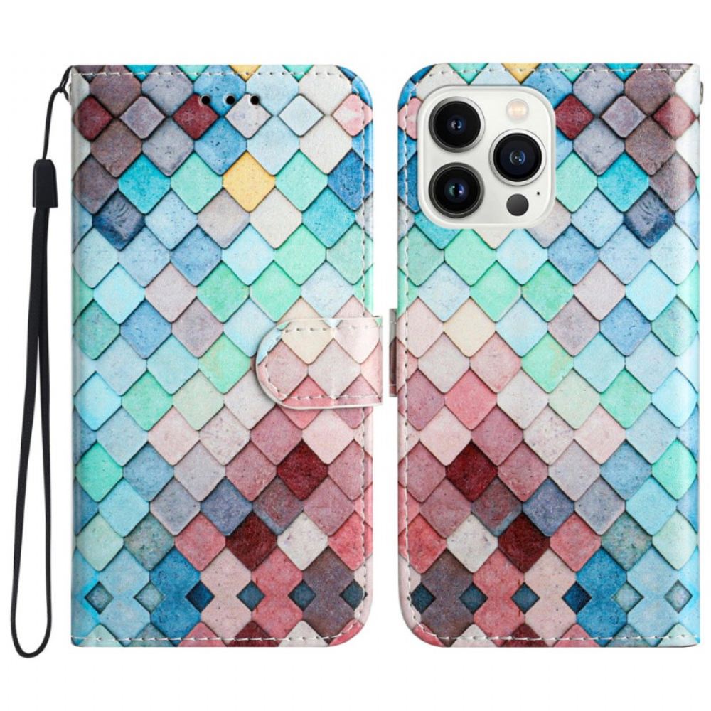 Peněženková Pouzdra iPhone 16 Pro Max Kryty Na Mobil Mřížky Na Popruhy