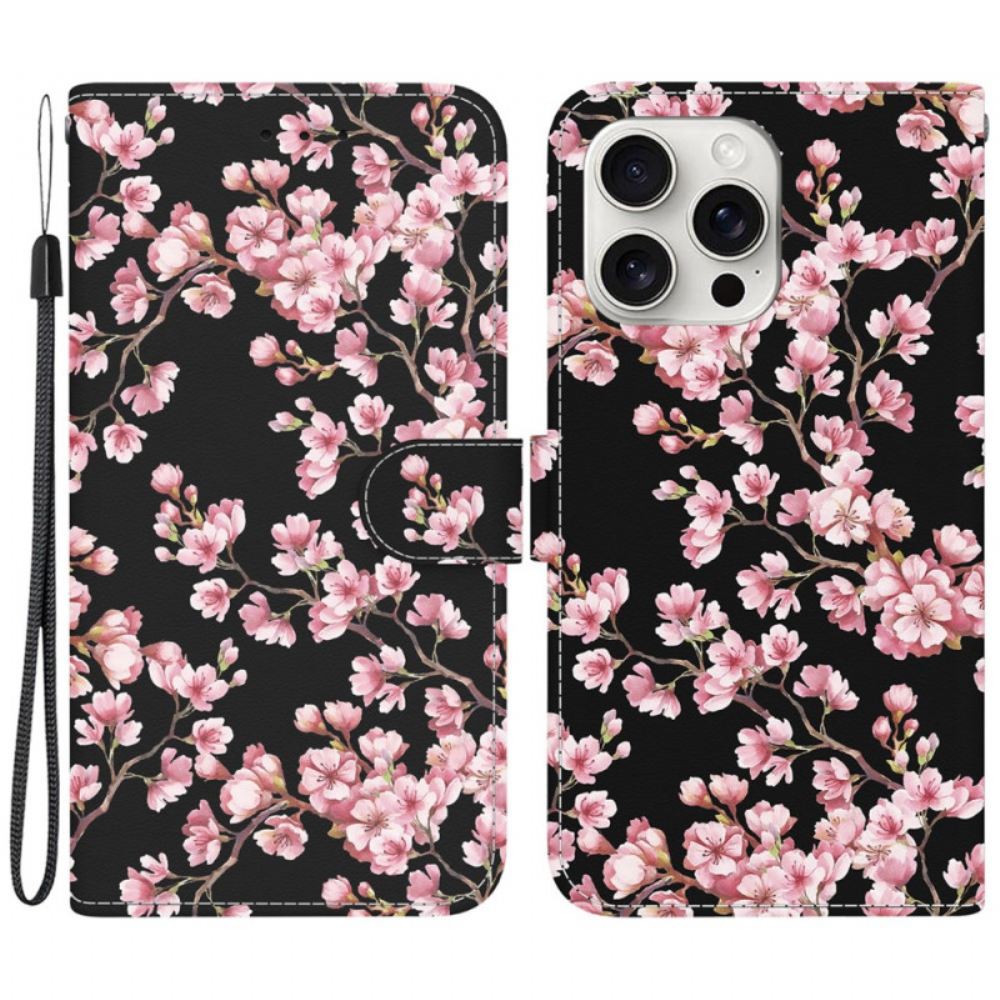Peněženková Pouzdra iPhone 16 Pro Max Kryty Na Mobil Švestkové Květy S Řemínky