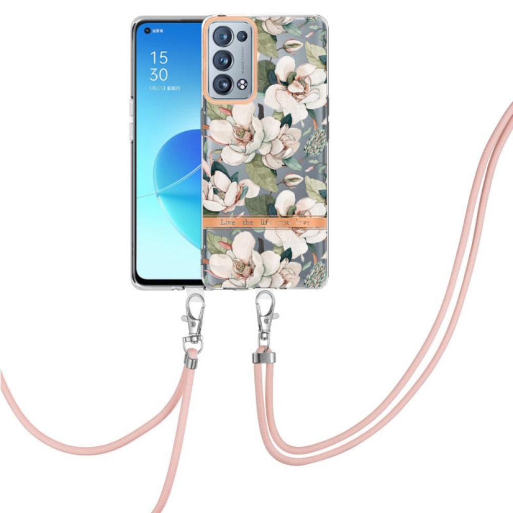 Kryt Na Oppo Reno 6 Pro 5G Bezešvý Květinový Vzor A Šňůra