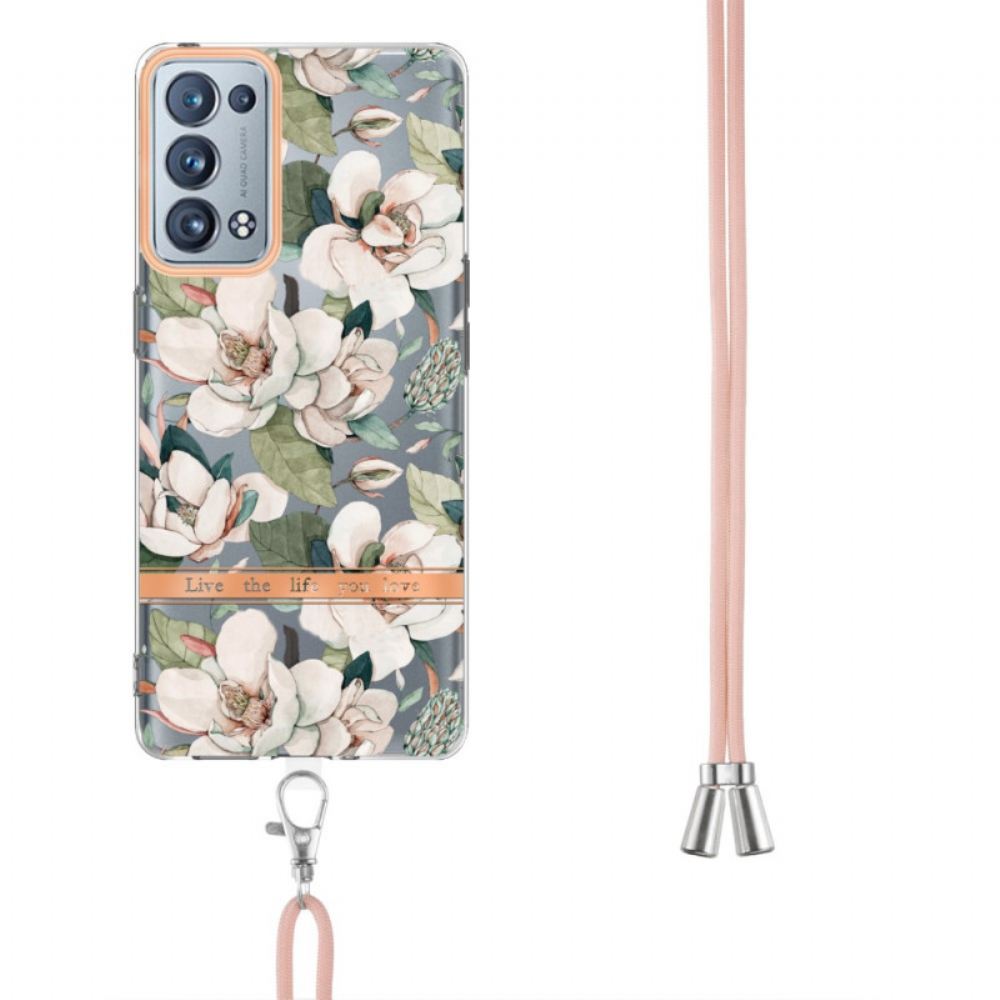Kryt Na Oppo Reno 6 Pro 5G Bezešvý Květinový Vzor A Šňůra