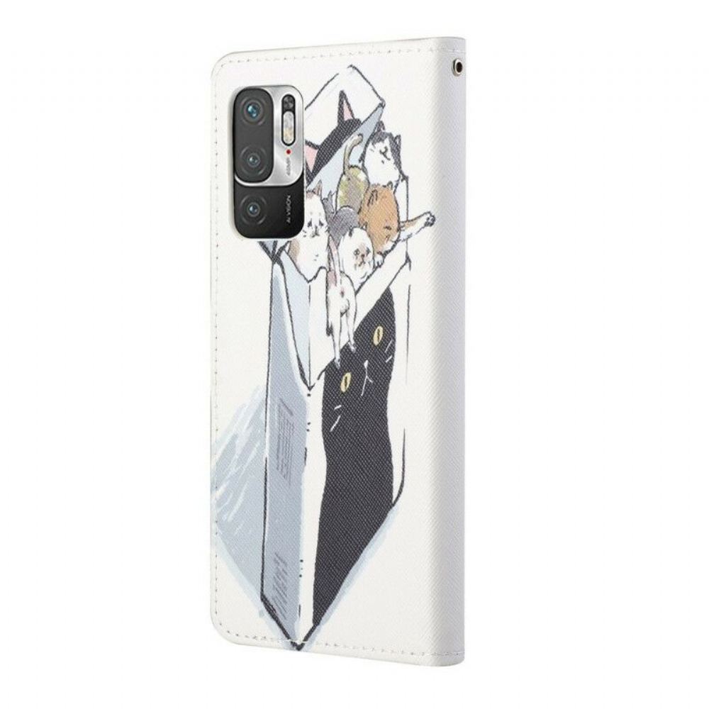 Flipové Pouzdro Na Xiaomi Redmi Note 10 5G Na Lana Doručovací Kočky S Tangy