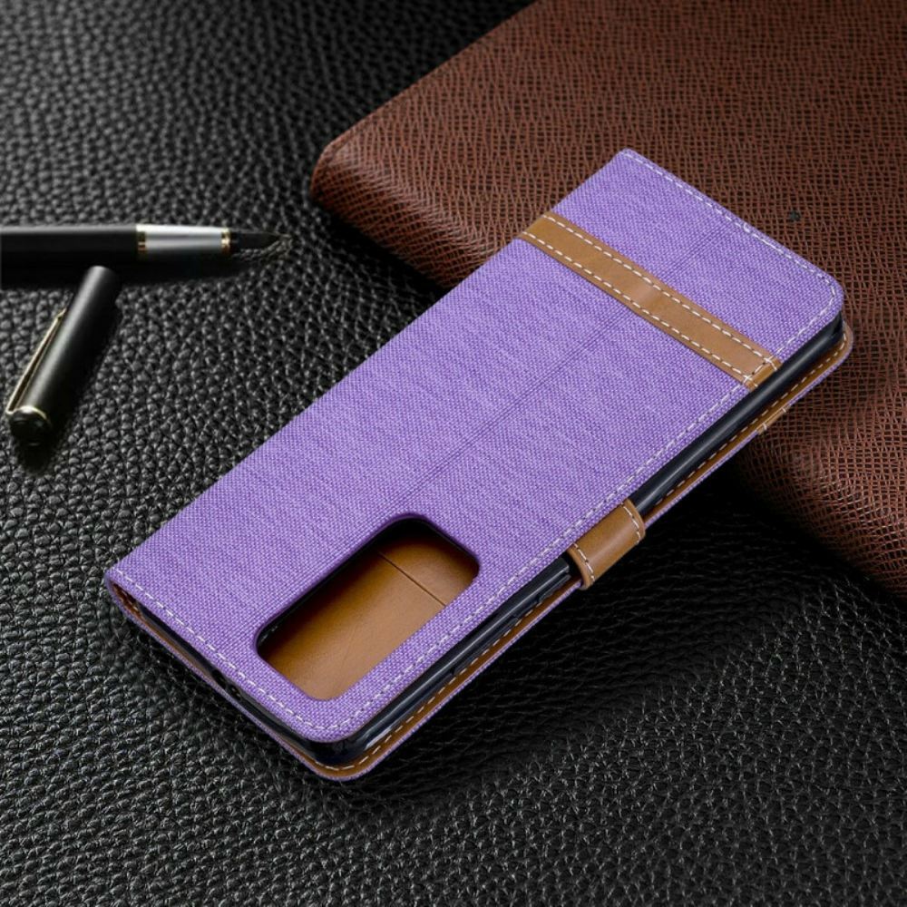 Flipové Pouzdro Na Huawei P40 Pro Na Lana Pásek S Látkovým A Koženým Efektem