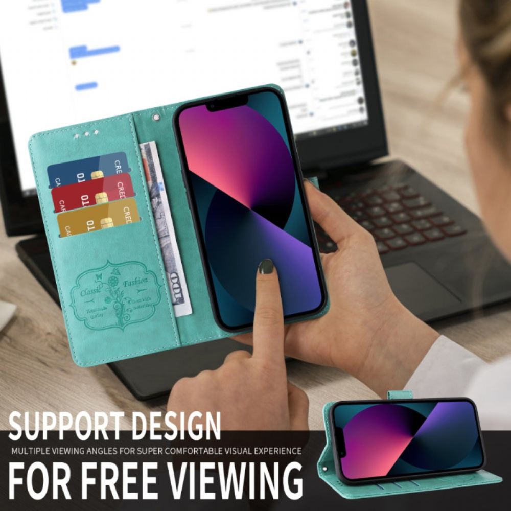 Kožený Kryt Vivo X300 Motýlí A Květinový Vzor