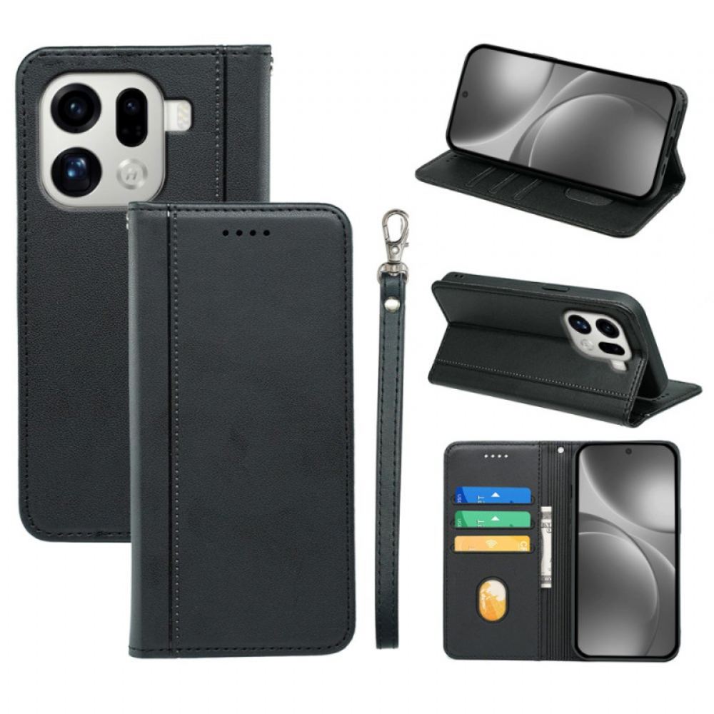 Kožené Pouzdro Folio Oppo Find X9 Pro 5g Ozdoba S Páskem