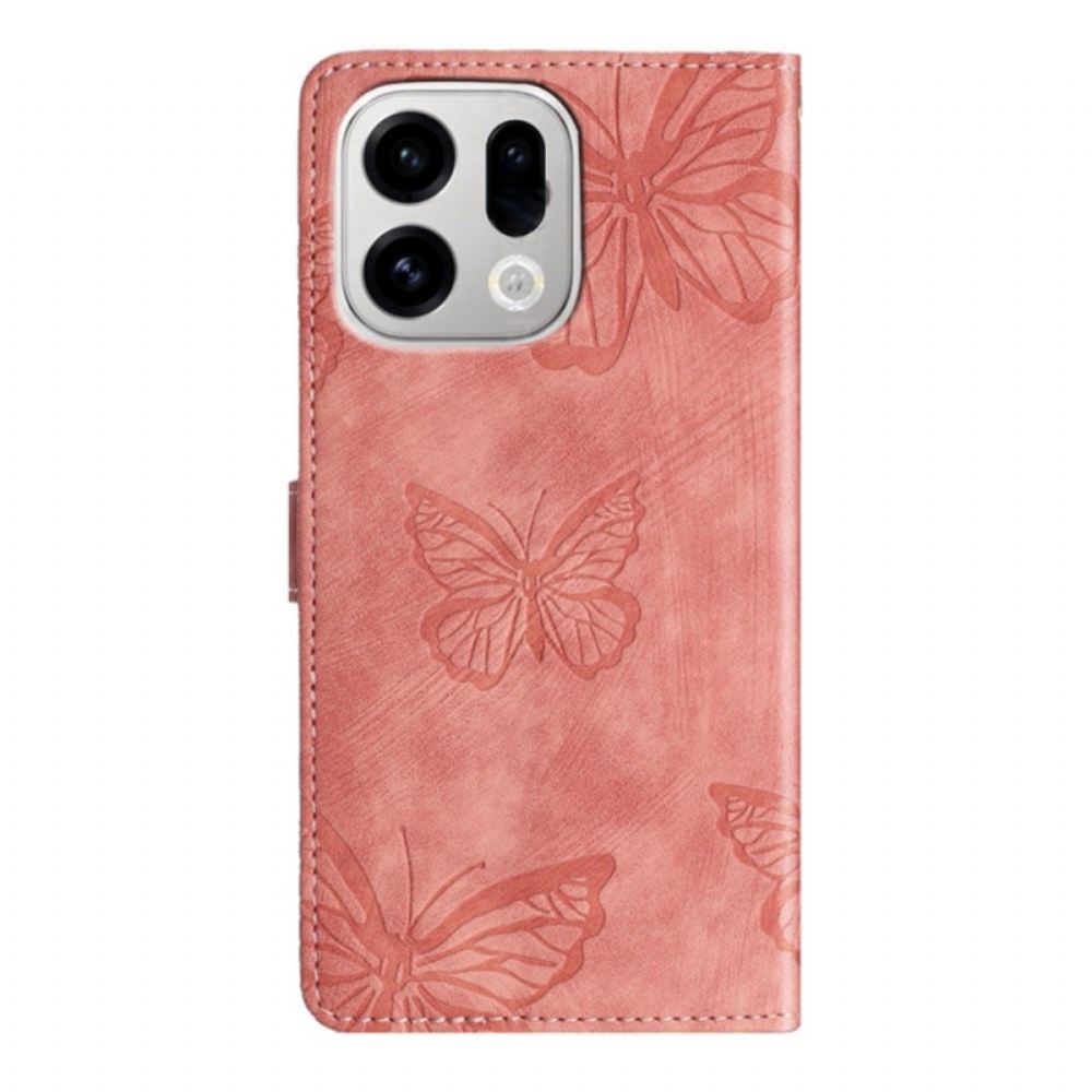 Kožený Kryt Oppo Find X9 Pro 5g Semišový Efekt S Motýly