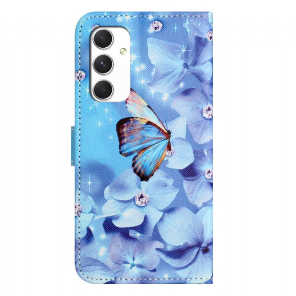 Kožený Kryt Na Samsung Galaxy A16 5g Modré Květiny A Motýli