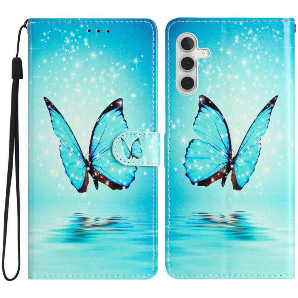 Kožený Kryt Na Samsung Galaxy A16 5g Modrý Motýl