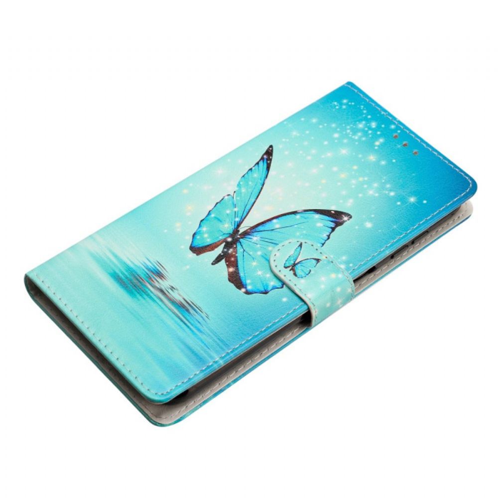 Kožený Kryt Na Samsung Galaxy A16 5g Modrý Motýl