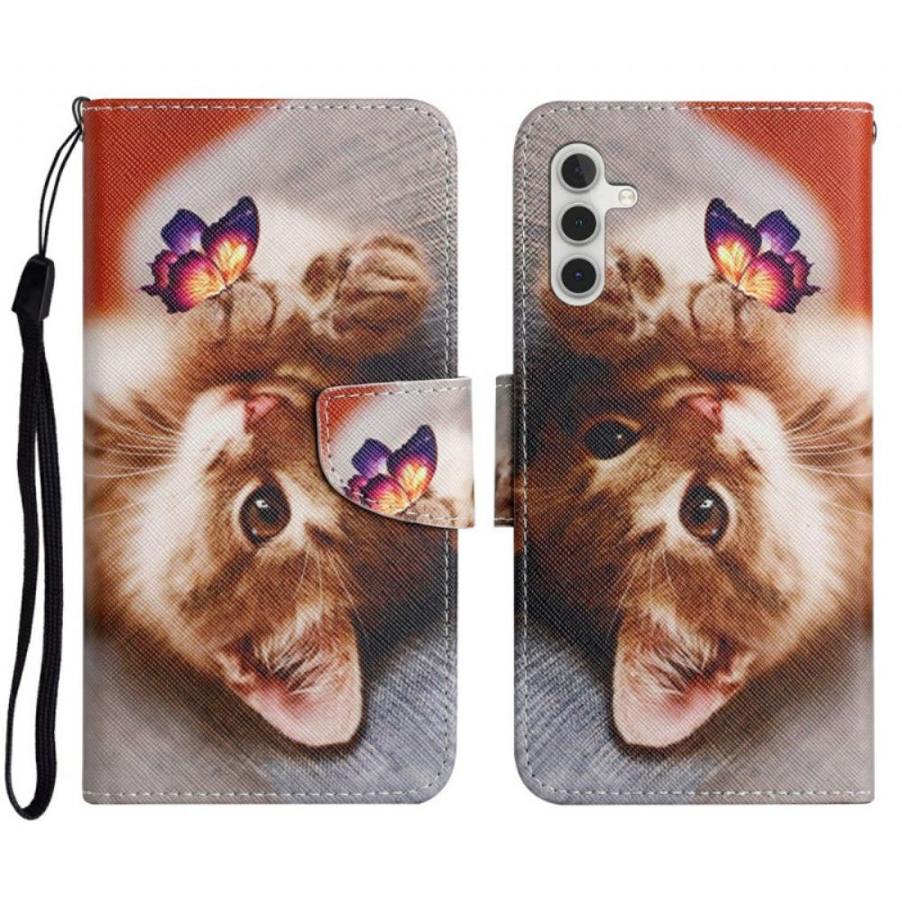 Kožený Kryt Na Samsung Galaxy A16 5g Vzor Motýla A Kočky