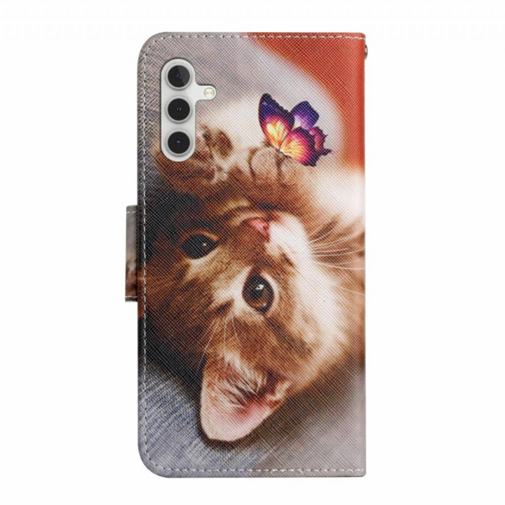 Kožený Kryt Na Samsung Galaxy A16 5g Vzor Motýla A Kočky