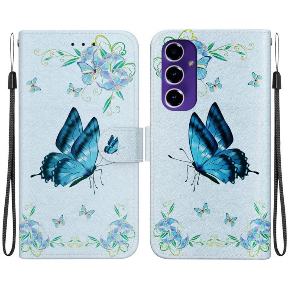 Kožený Kryt Samsung Galaxy A16 5g Modrý Motýl A Květiny