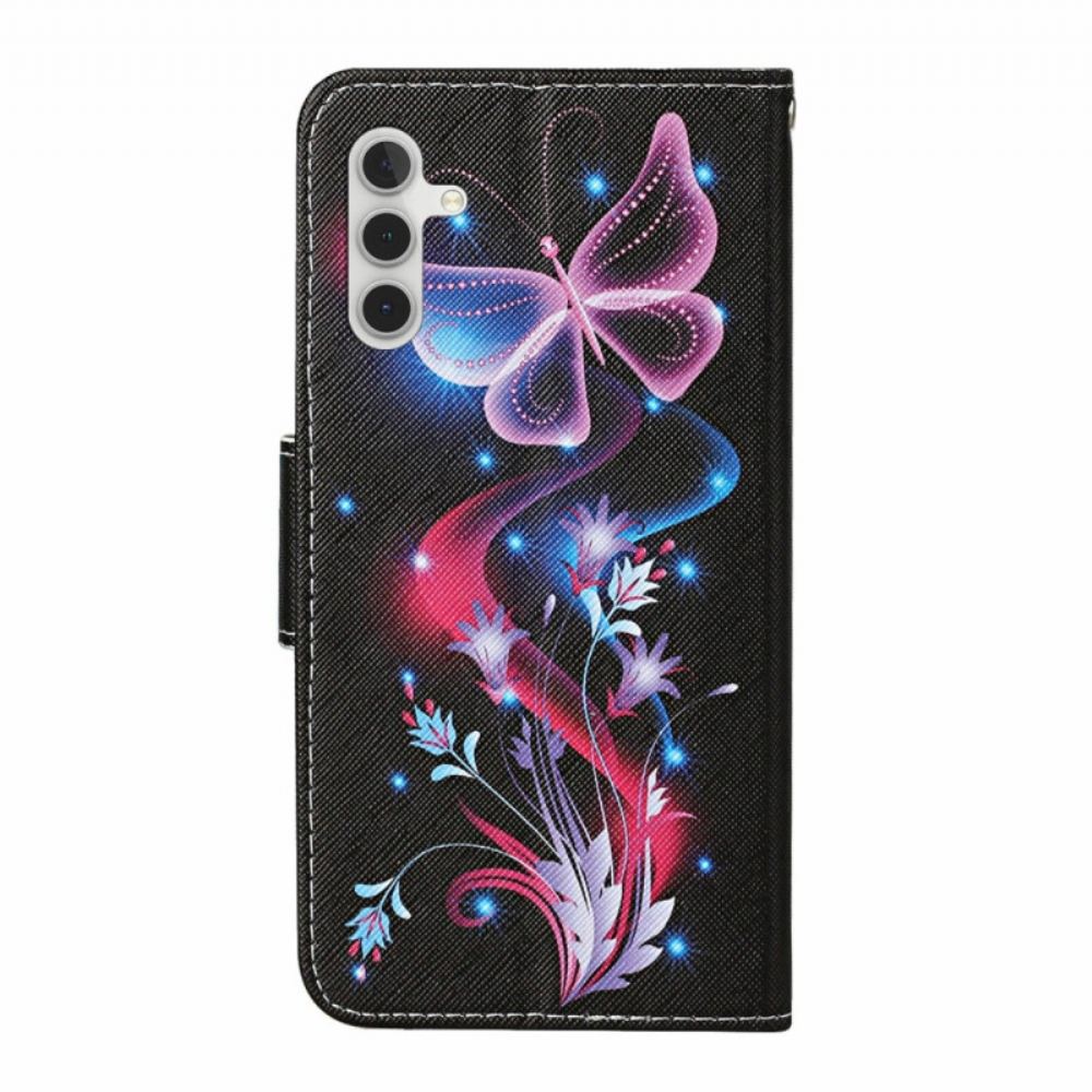 Kožený Kryt Samsung Galaxy A16 5g Svítící Motýli