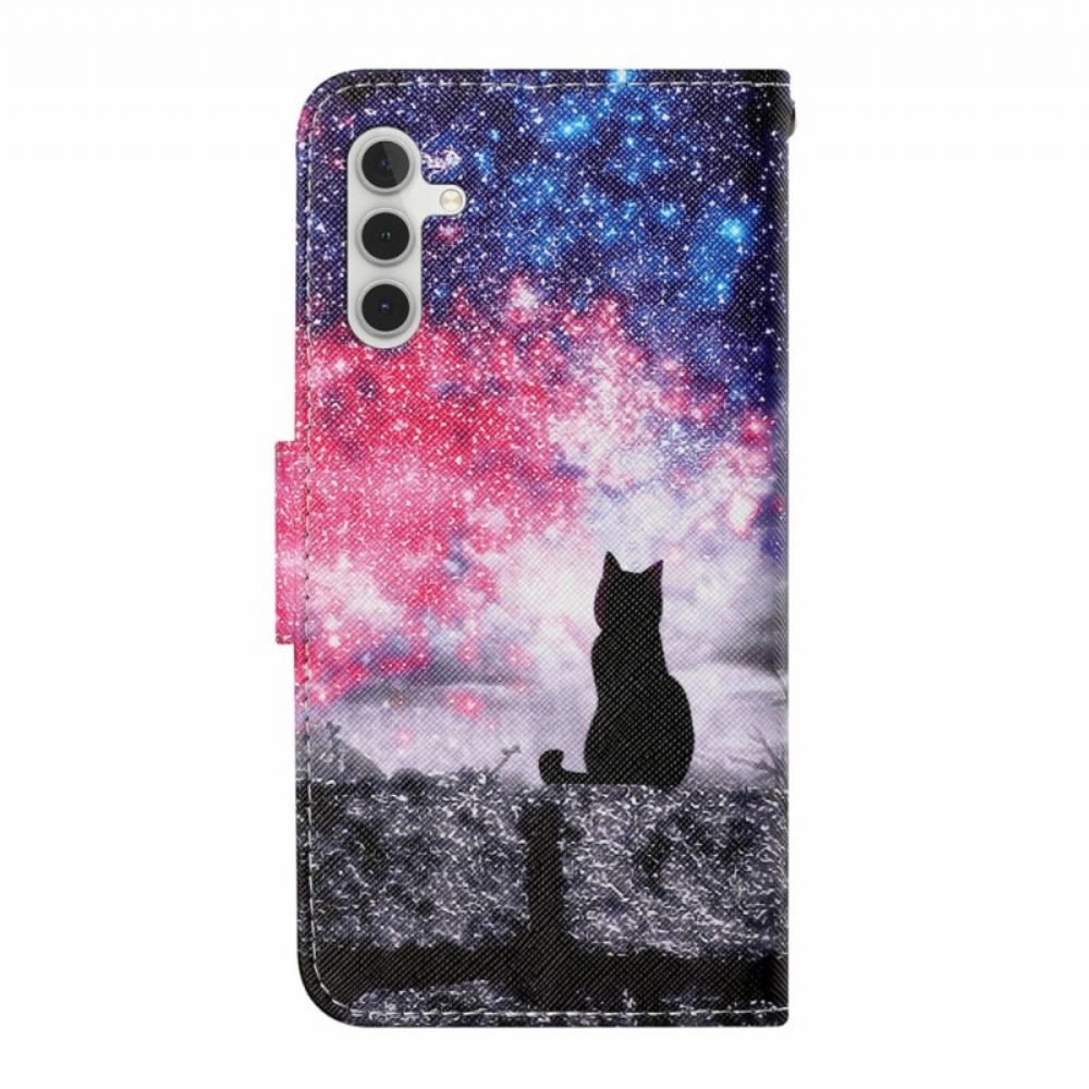 Kožený Kryt Samsung Galaxy A16 5g Vzor Galaktické Kočky