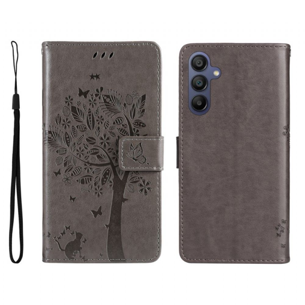 Kožený Kryt Samsung Galaxy A16 5g Vzor Kočky A Stromu