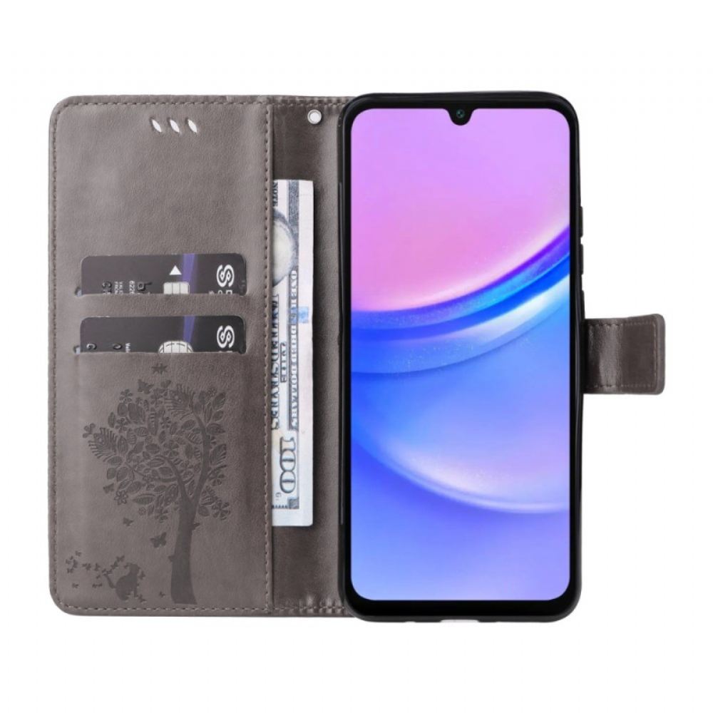 Kožený Kryt Samsung Galaxy A16 5g Vzor Kočky A Stromu