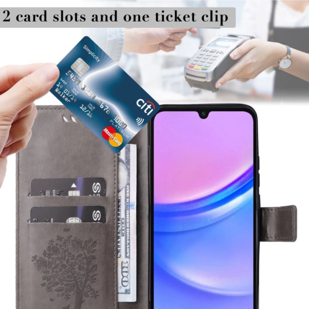Kožený Kryt Samsung Galaxy A16 5g Vzor Kočky A Stromu