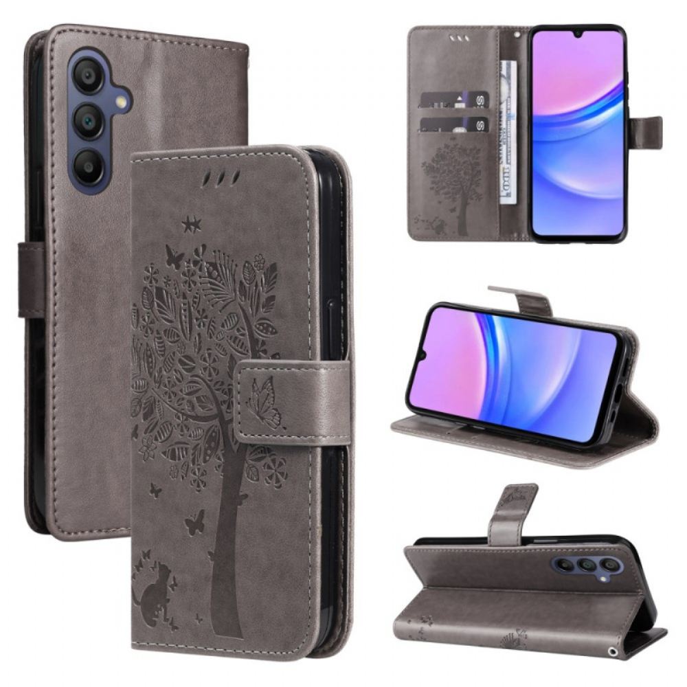 Kožený Kryt Samsung Galaxy A16 5g Vzor Kočky A Stromu