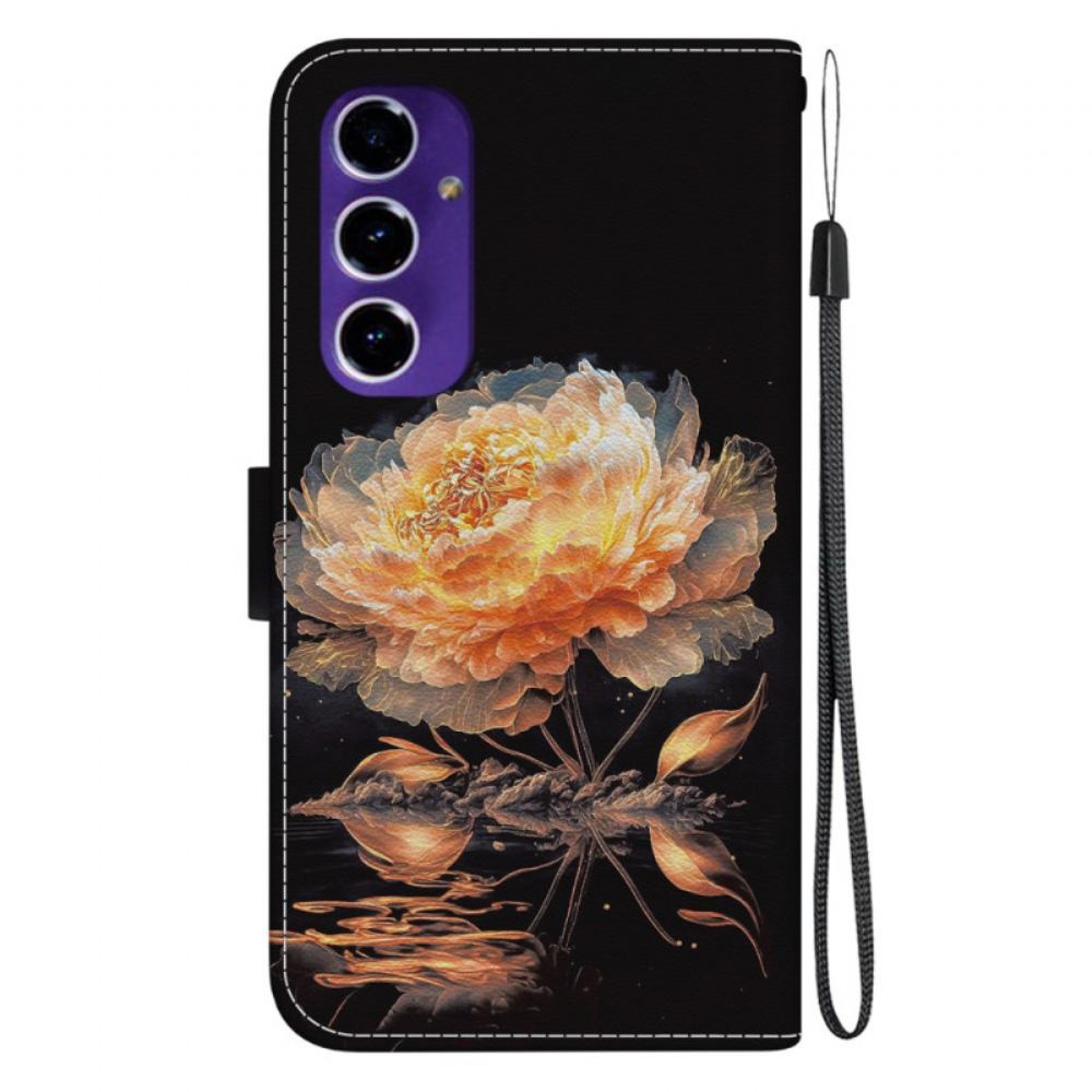 Kožený Kryt Samsung Galaxy A16 5g Zlatá Pivoňka