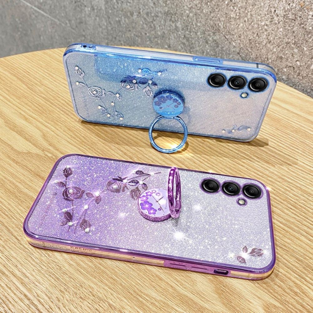 Kryt Na Samsung Galaxy A16 5g Květinový A Kamínkový Podpůrný Prsten Kadem