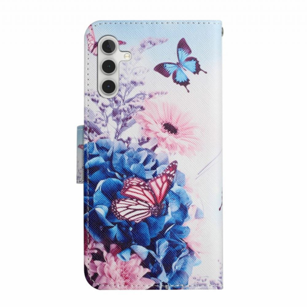 Peněženková Pouzdra Samsung Galaxy A16 5g Kryty Na Mobil Fialoví Motýli