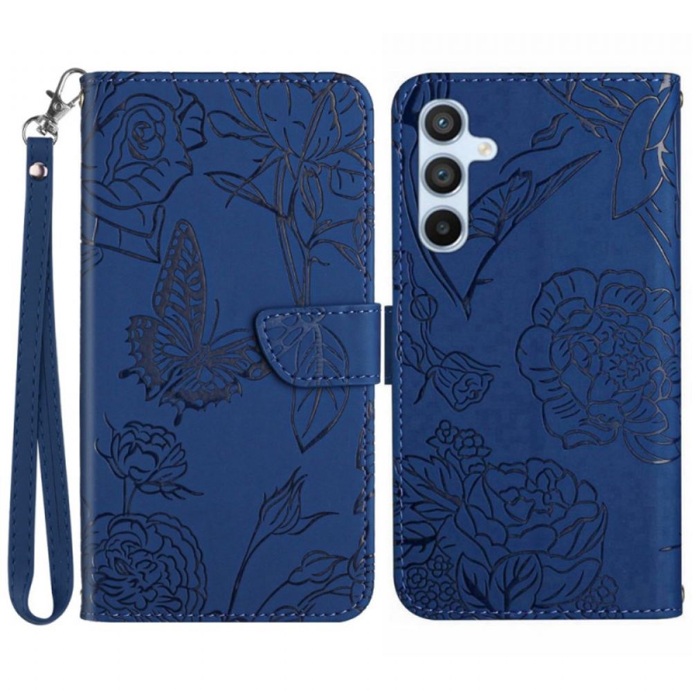 Peněženková Pouzdra Samsung Galaxy A16 5g Kryty Na Mobil Potisk Butterfly S Popruhem