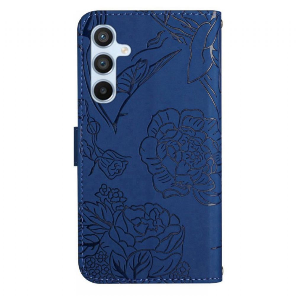 Peněženková Pouzdra Samsung Galaxy A16 5g Kryty Na Mobil Potisk Butterfly S Popruhem