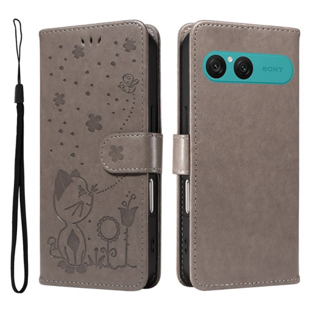 Kožený Kryt Na Sony Xperia 10 Vii Kočka A Včela