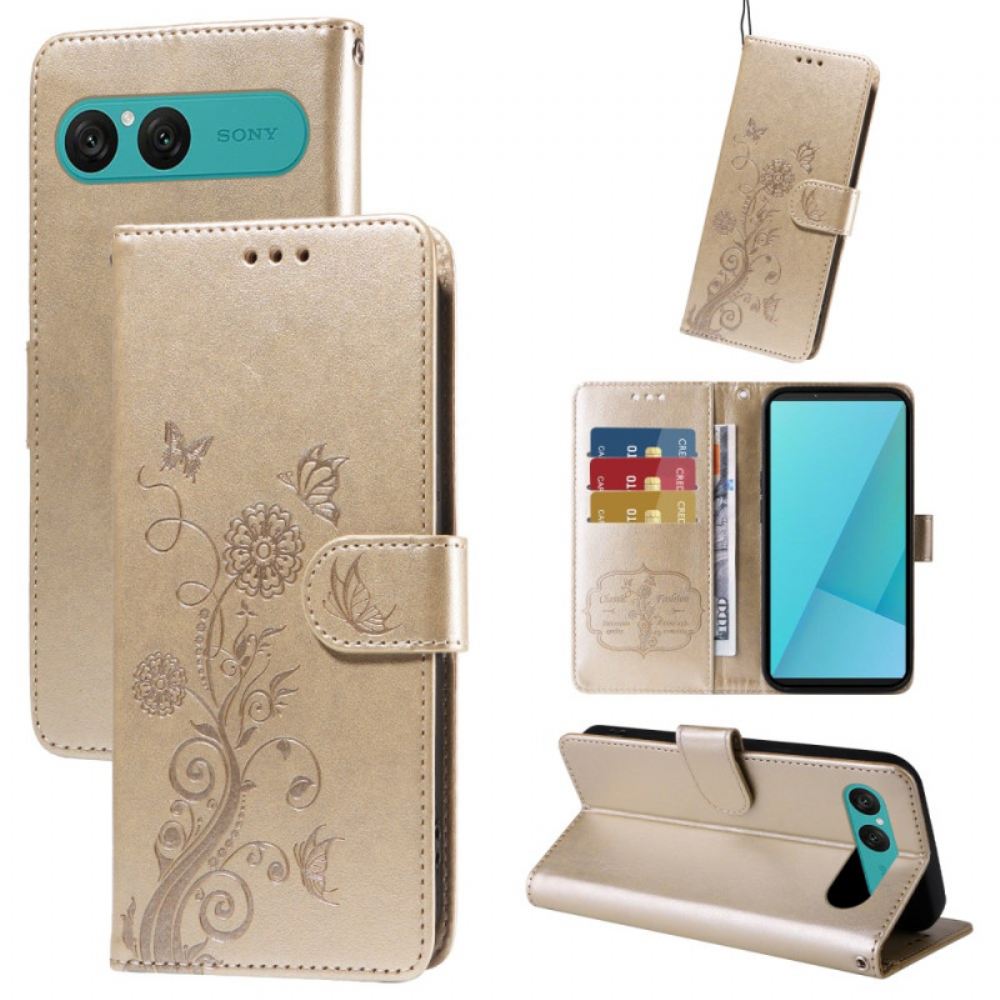 Kožený Kryt Na Sony Xperia 10 Vii Květinový Potisk
