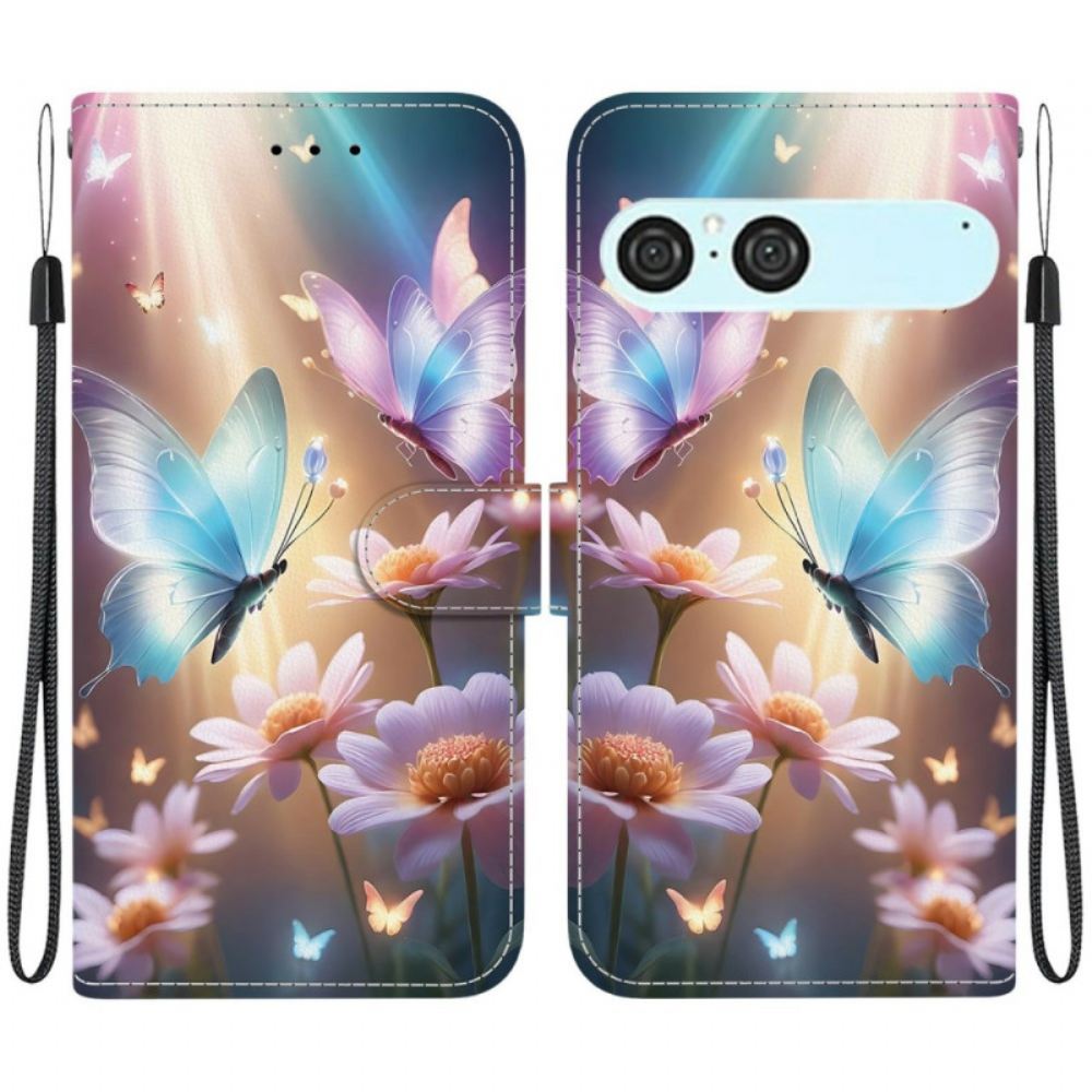 Kožený Kryt Na Sony Xperia 10 Vii Osvětlení Motýli