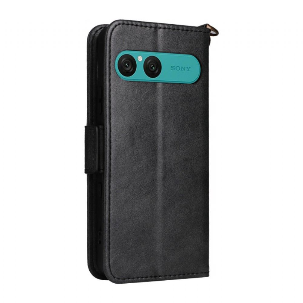 Kožený Kryt Na Sony Xperia 10 Vii Peněženka S Ramenním Popruhem