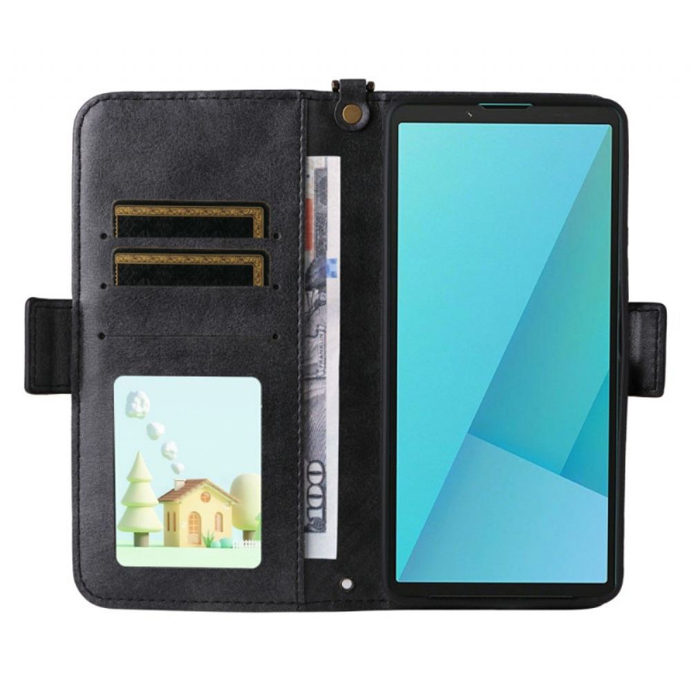 Kožený Kryt Na Sony Xperia 10 Vii Peněženka S Ramenním Popruhem