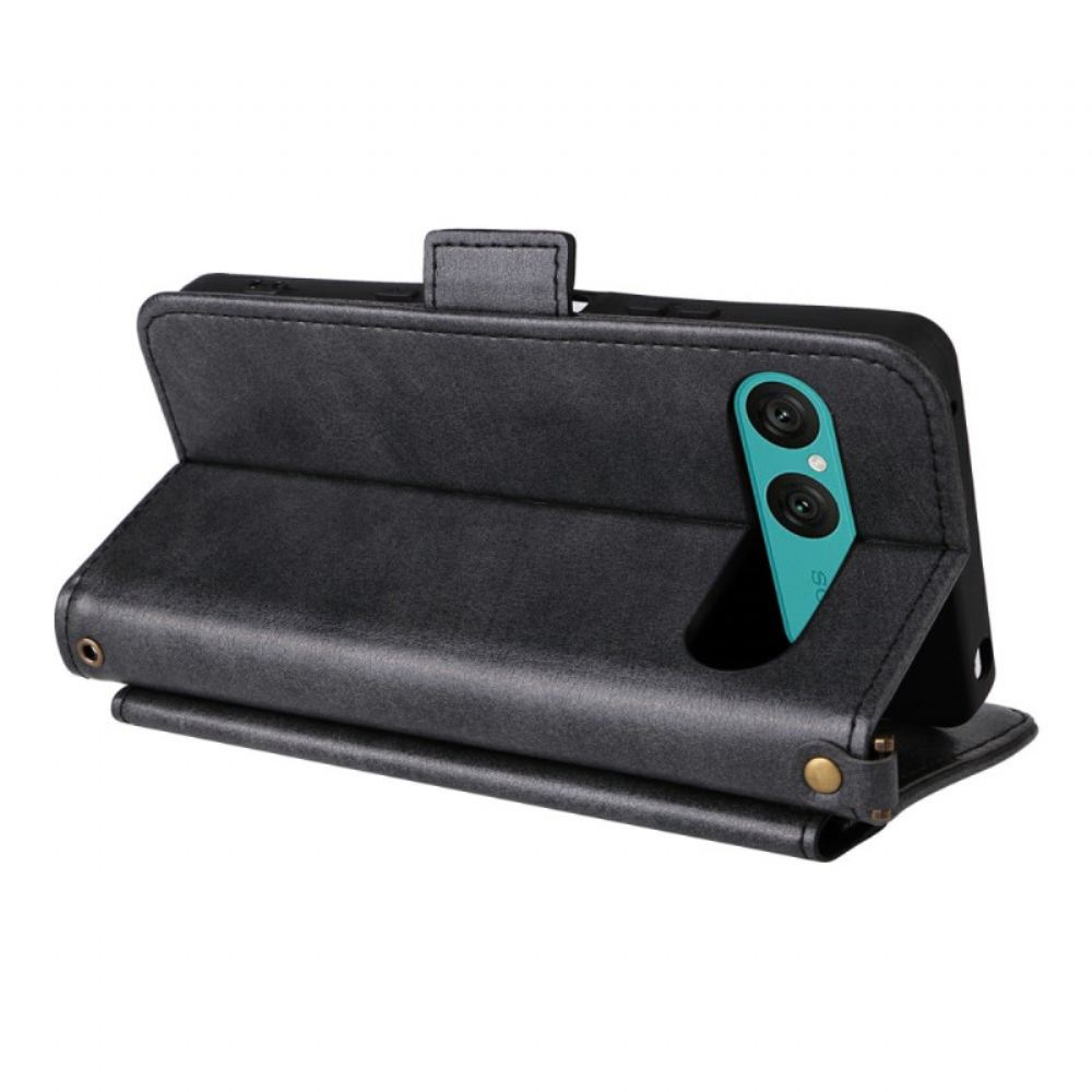 Kožený Kryt Na Sony Xperia 10 Vii Peněženka S Ramenním Popruhem