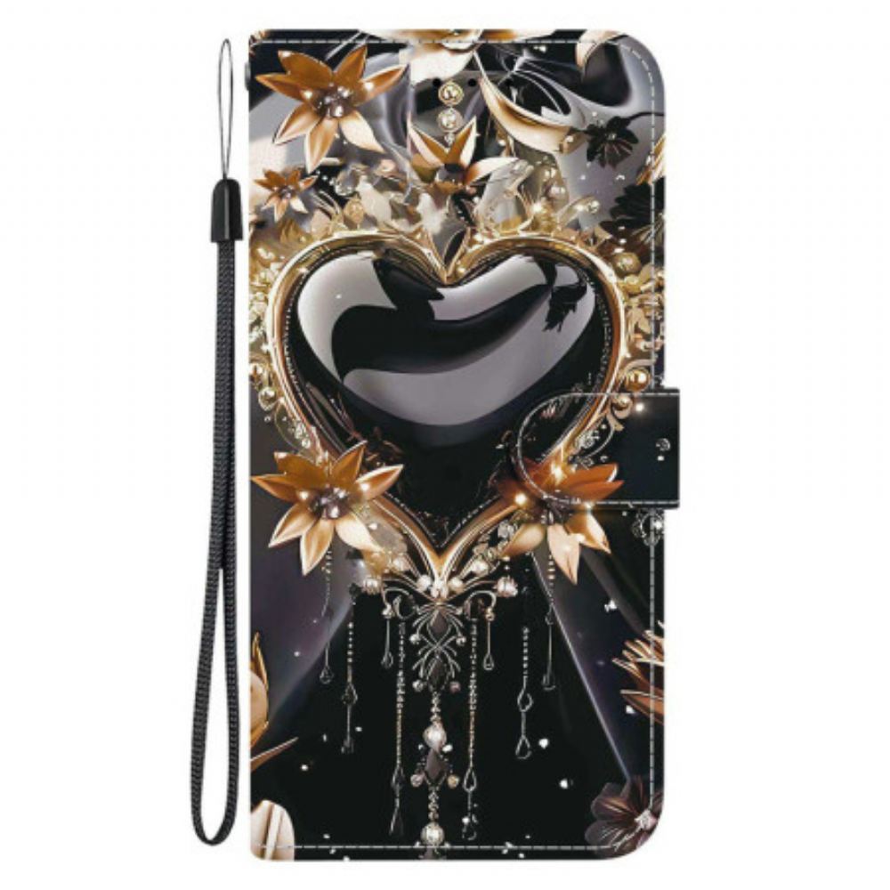 Kožený Kryt Na Sony Xperia 10 Vii Černo-zlaté Srdce