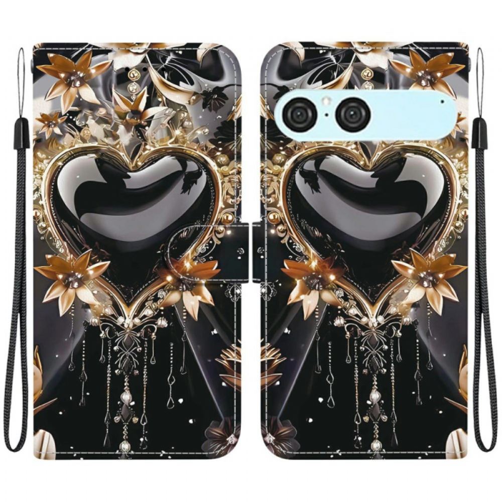 Kožený Kryt Na Sony Xperia 10 Vii Černo-zlaté Srdce