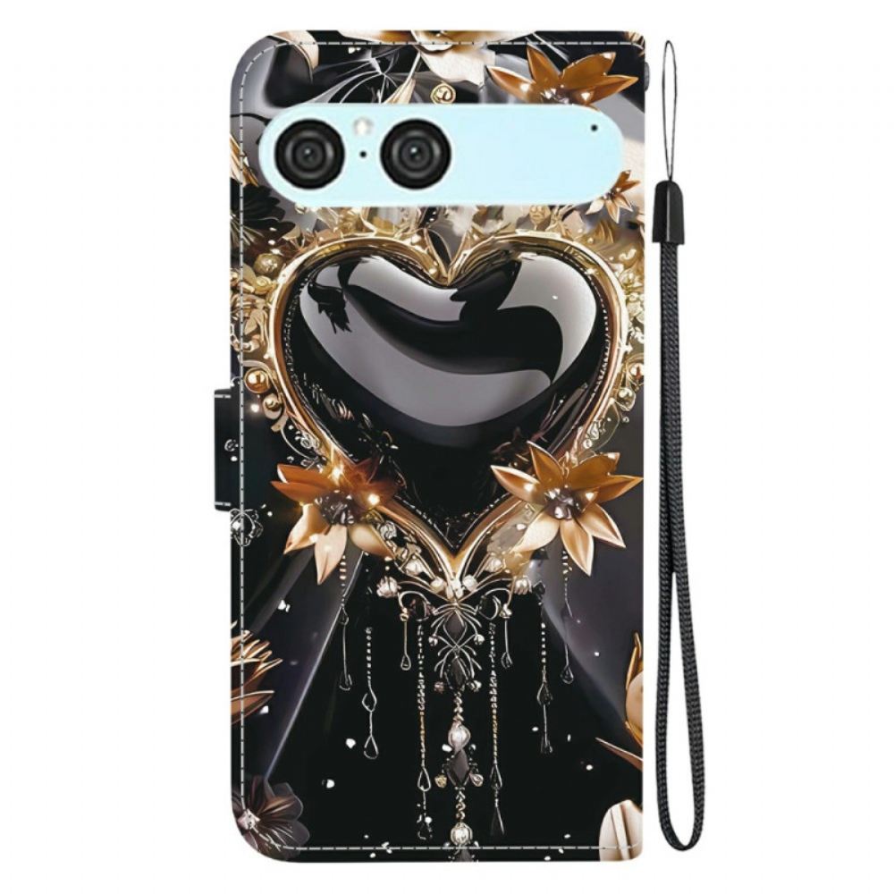 Kožený Kryt Na Sony Xperia 10 Vii Černo-zlaté Srdce