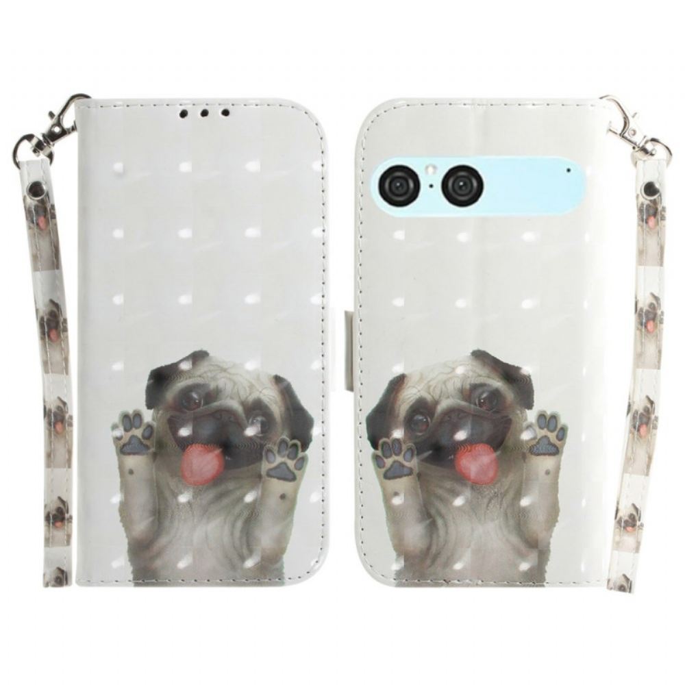 Kožený Kryt Na Sony Xperia 10 Vii Šňůrka Se Vzorem Mopse