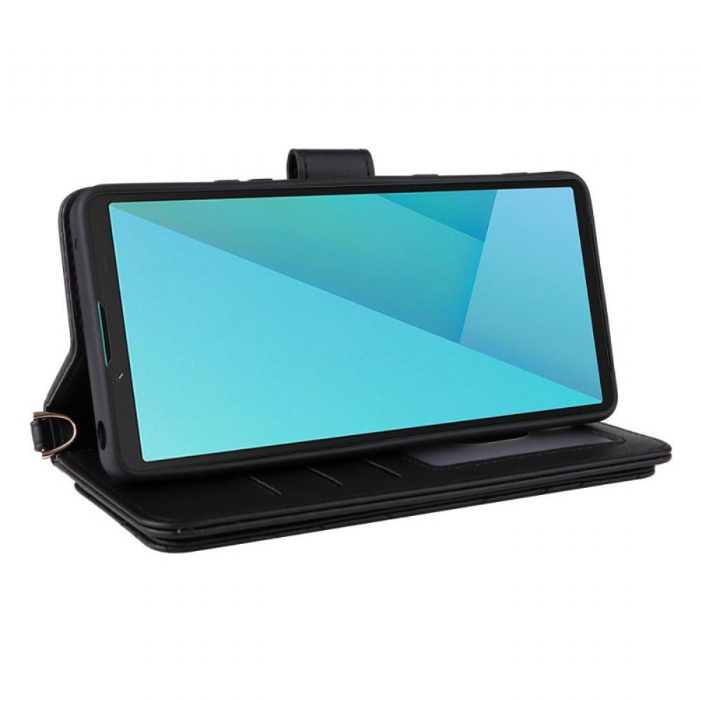 Peněženková Pouzdra Sony Xperia 10 Vii Kryty Na Mobil Prošívaná S Popruhem A Poutkem Na Zápěstí