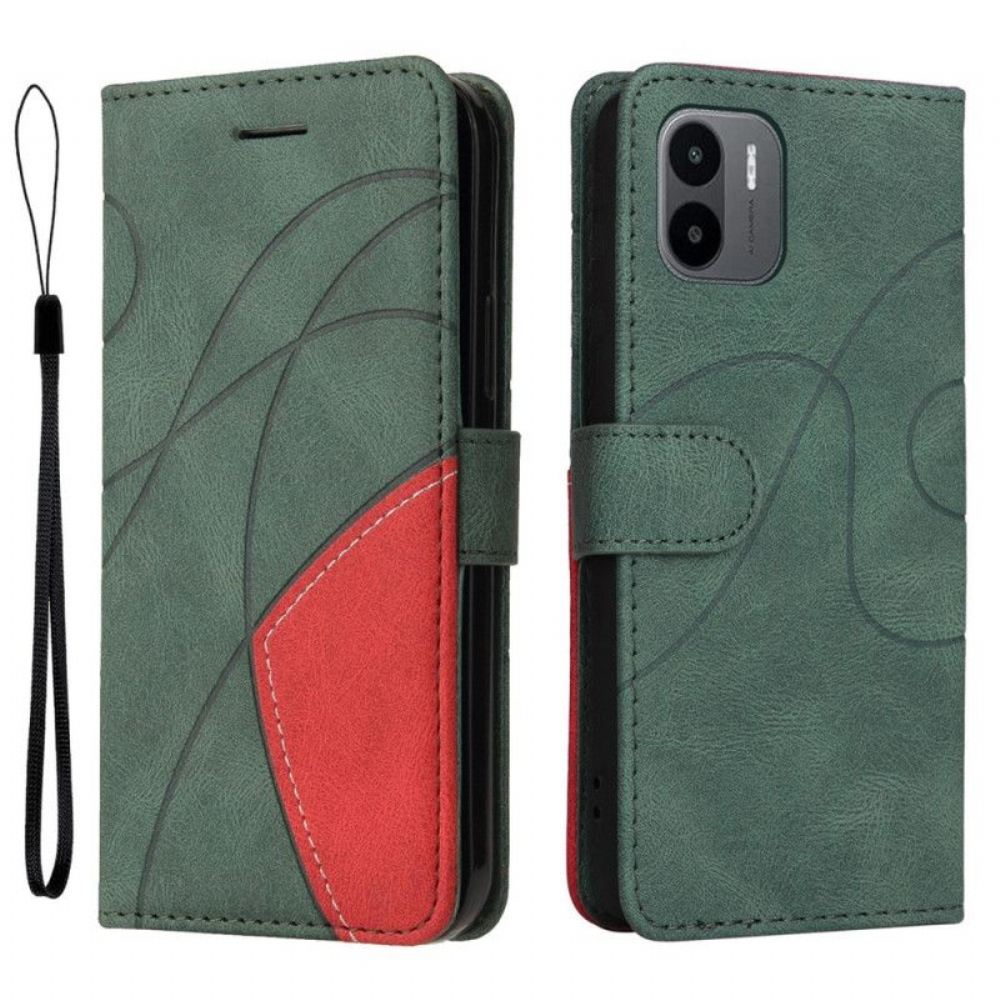Flipové Pouzdro Na Xiaomi Redmi A1 Dvoubarevná Charakteristická Umělá Kůže