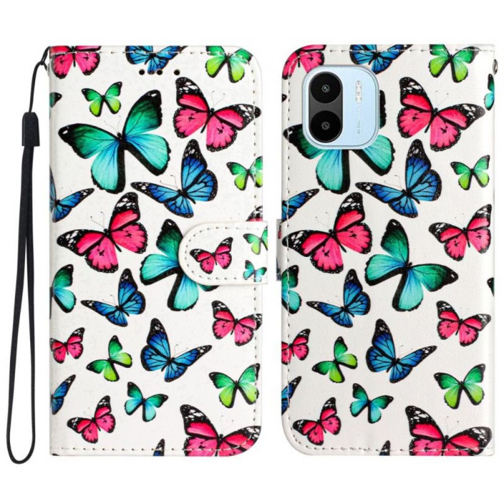Flipové Pouzdro Na Xiaomi Redmi A1 Na Lana Motýli V Letu S Popruhem