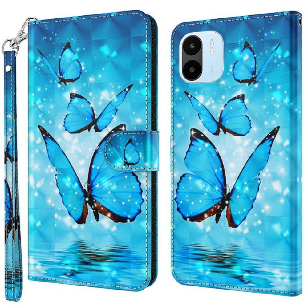 Kožené Pouzdro Na Xiaomi Redmi A1 Létající Modří Motýli