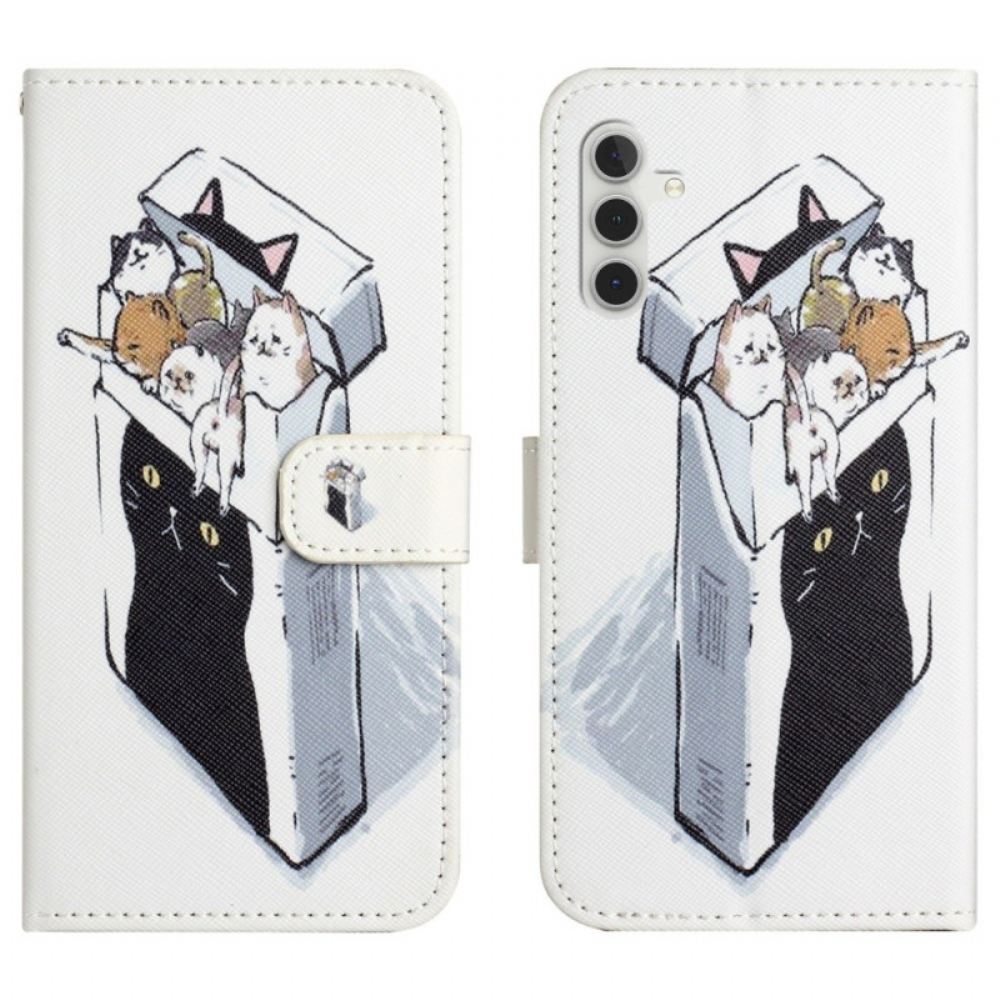 Kožený Kryt Na Samsung Galaxy A17 4g / 5g Krabice S Kočkami