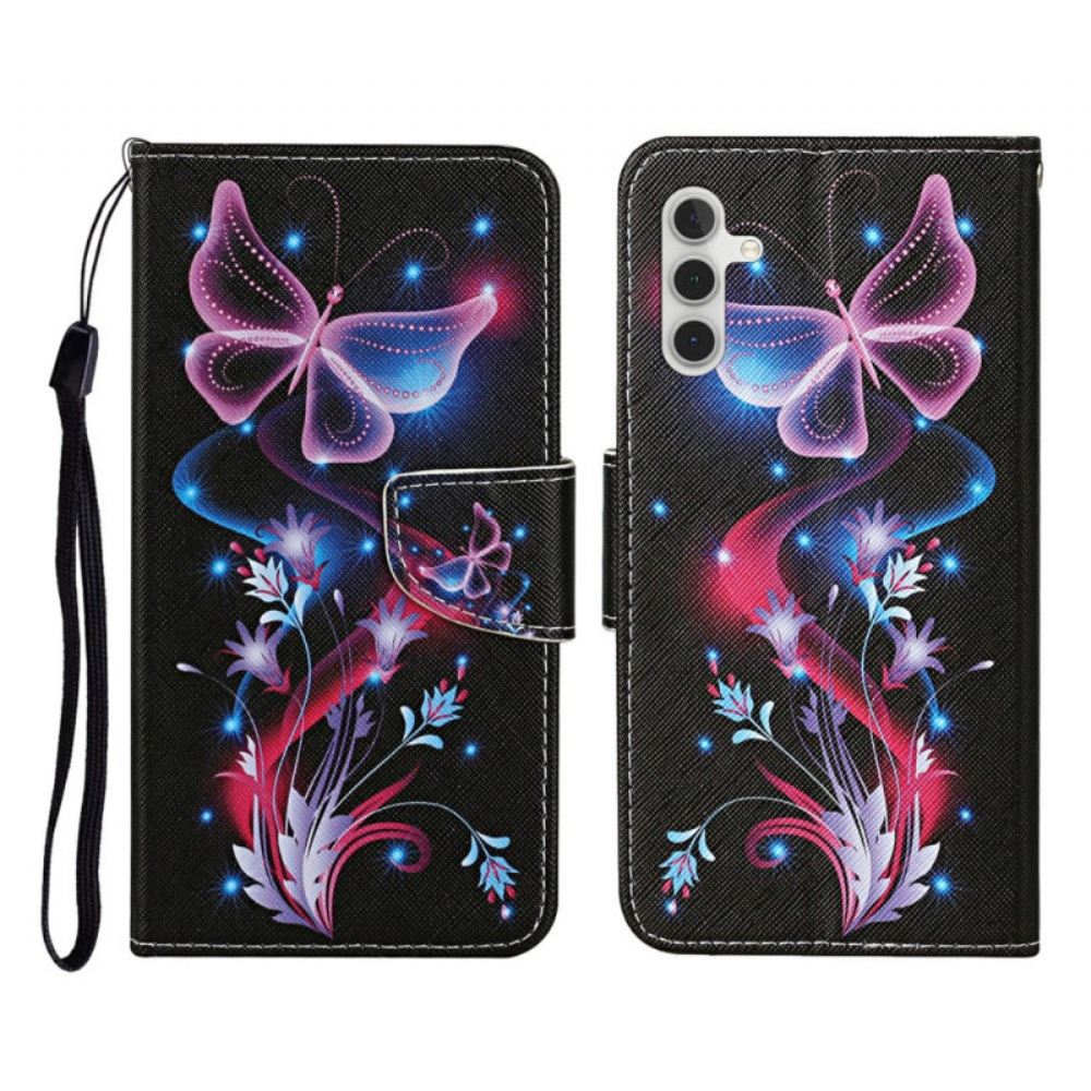 Kožený Kryt Na Samsung Galaxy A17 4g / 5g Svítící Motýli
