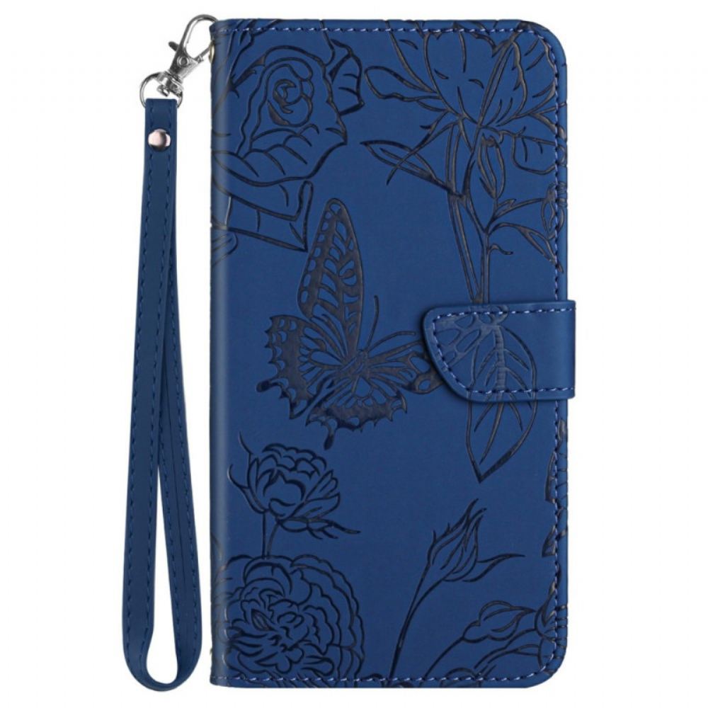 Kožený Kryt Samsung Galaxy A17 4g / 5g Popruh S Potiskem Motýlů